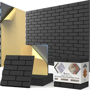 12Pack Acoustic Panels, Self-3D Brick Pattern Sound Panels for, Decorative Sound Dampening Wall Panels for Recording Studios, Offices, Home, 12"*12"*0.4", Black