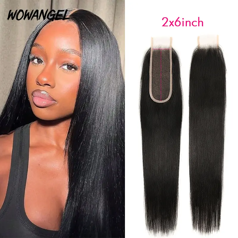 WOWANGEL 2x6 SKINLIKE Real HD Lace Closure Pre Plucked with Baby Hair Virgin Hair Straight Natural Black Straight Pre Plucked with Small Hair Knots Natural Hairline