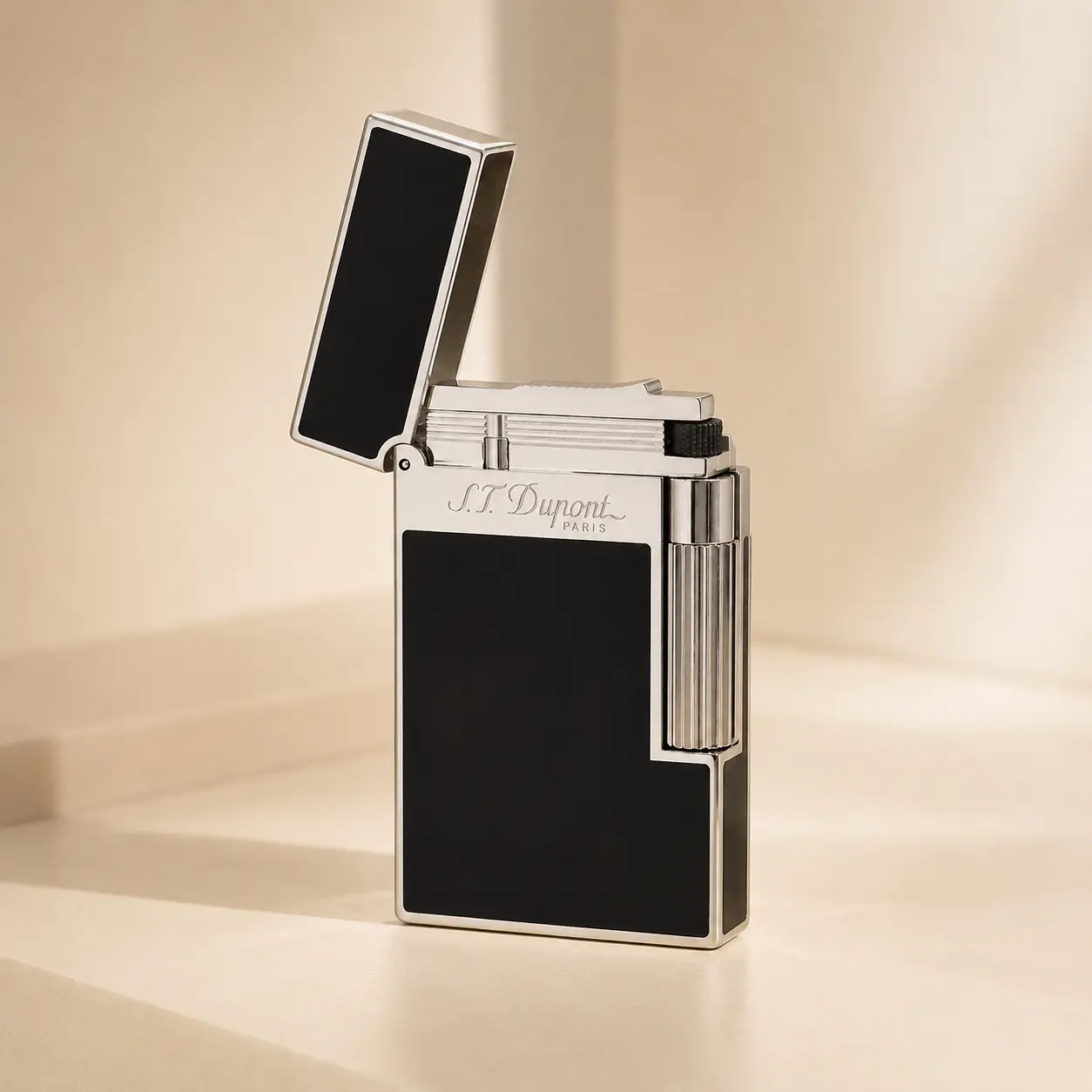 DPT Black Lacquered Silver Luxury Mini Lighter (125g) - Full Metal Body Classic Lightweight Dupont Ligne 2 Style Lighter Accessories, Ideal Father's Day Gift