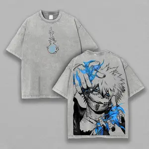 Men's My Hero Academia Dabi Printed Unisex Vintage Casual Short-Sleeve Washed T-Shirt, Menswear Top
