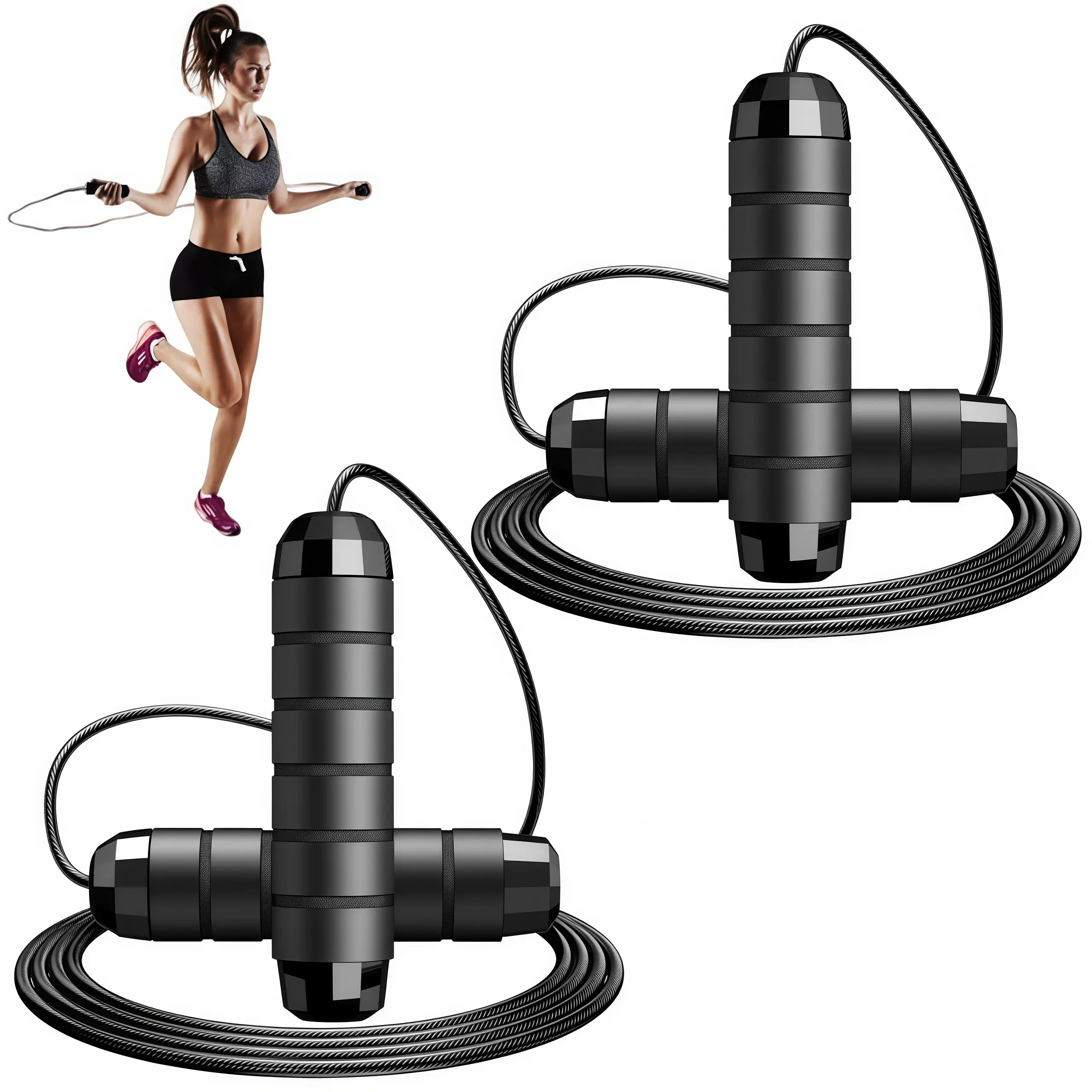 LMMAKE 1PC/2PCS Adjustable Speed Jump Rope with Ball Bearings, Tangle-Free for Home, Gym & School Workouts, Suitable for Men & Women