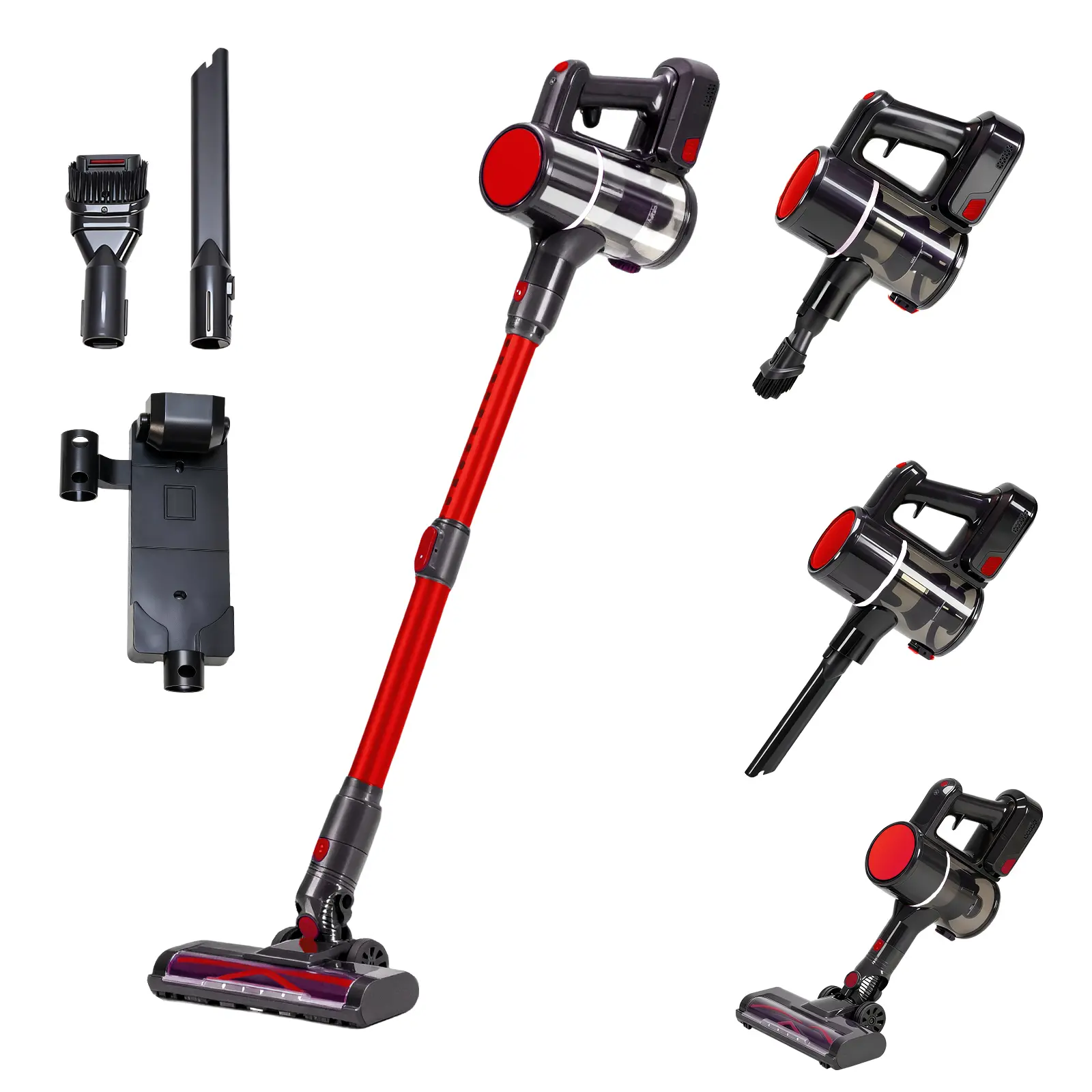 Cordless Stick Vacuum Cleaner - 5.7 lbs Lightweight Handheld Stick Vacuums with 3 Interchangeable Brushes, LED Headlight, 6*2200mah Rechargeable Battery, 8-Layer Cyclone Filtration for Hardwood Floors, Carpet, Car Interior Cleaning