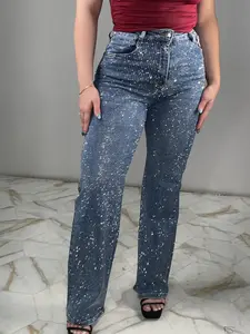 Eva's Rhinestone Jeans Medium Wash Jeans with Sparkling Rhinestones for Casual Styling and Versatile Wear
