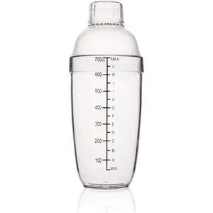 Plastic Cocktail Shaker with Scales, Hand Drink Mixer for Boba Tea, Transparent Bar Tool (24 oz / 700cc)