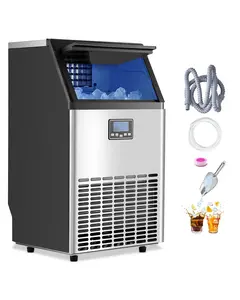 VEVOR Commercial Ice Maker Machine, TikTokShopBlackFriday, 100lbs/24H Ice Maker Machine with 33lbs Storage Capacity, 45 Ice Cubes in 15 Minutes, LED Digital Display Freestanding Self-Cleaning for Bar Office Restaurant
