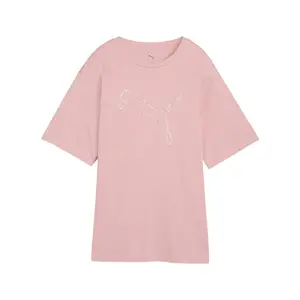 PUMA Womens Bedazzled Relaxed Crew Neck Short Sleeve Casual Tops Casual - Pink
