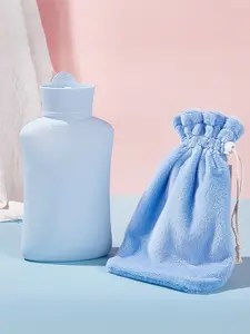 2 Pcak 1.1L Portable Silicone Heater Hot Water Bottle with Cover 1100ml Durable Foldable Lightweight Design No Electricity Needed, Compact Travel-Friendly for Home Outdoor Activities Portable Heater Office Essentials Modern Aesthetic Easygrip Handle