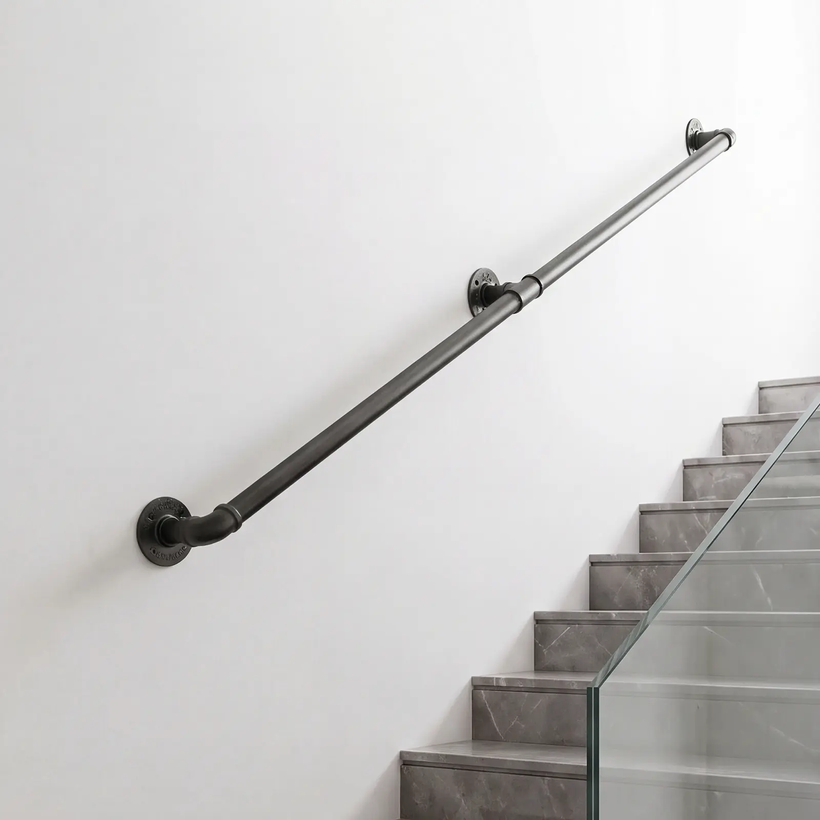 VEVOR Wall-Mounted Stair Handrail, 4 ft 440 lbs Load Black Metal Railing, for Indoor Steps, Loft, Porch & Hallways, Heavy-Duty Industrial Carbon Steel Hand Rail, Round Tube, with Mounting Hardware