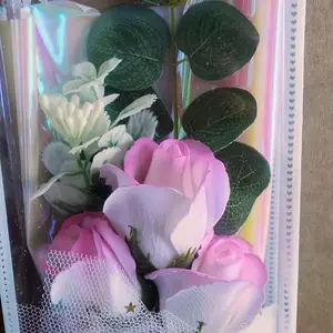 Small Bouquet Artificial Flowers with Pink Ribbon 9 Inch Bouquet for Gift or Decorative use