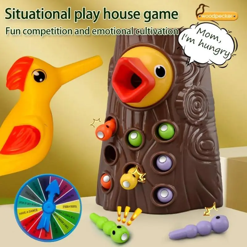 Wooden Interactive Bug Catching Game for Kids - Educational Toy with Woodpecker Figure, Bug-Catching Elements, Hand-Eye Coordination Boost, Classic Novelty Stress Relief Toy
