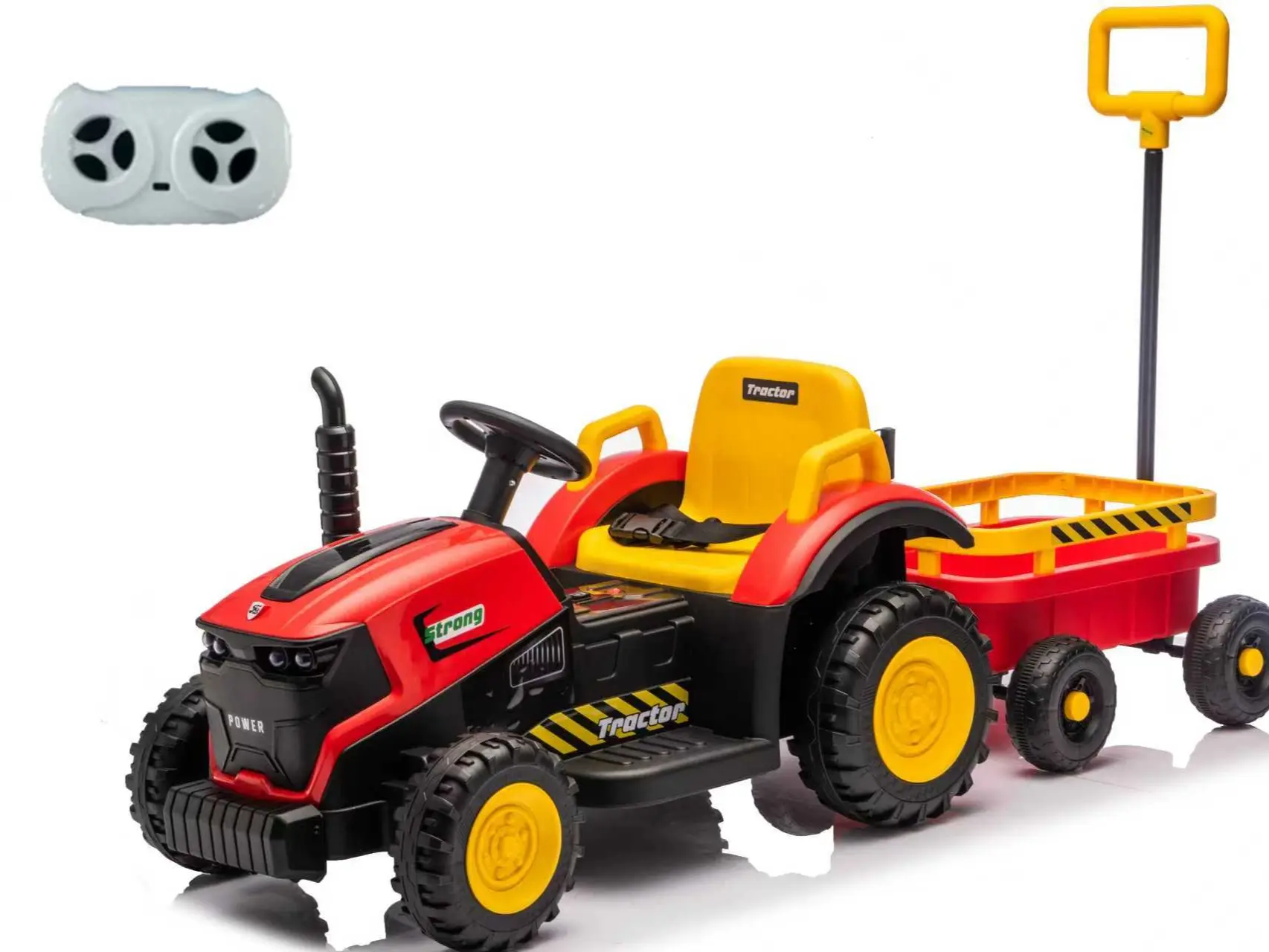 Mersco 2-in-1 Battery-Powered 12V Ride-On Tractor with Trailer - Manual, Tiltable, Polypropylene Plastic, LED Lights, Music Player, ASTM & CPSIA Certified, Built-In Batteries, Farm Toy for Ages 3-6 Unisex Christmas Gift