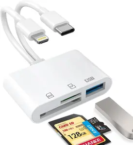 Fall Deal 5-in-1 SD Card Reader for iPhone,iPad,Android-Dual USB-C& Lightning Adapter, Supports SD/MicroSD/UsB 3.0, FastTransfer, Plug & play, No App Needed