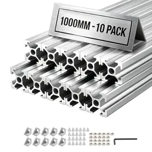 【fathersdaygift】VEVOR 10PCS 2020 Aluminum Extrusion Profile, 39.37 Inch 1000 mm, T Slot European Standard Anodized Linear Rail, High-Strength Extruded Aluminum Rail, for 3D Printer Parts and CNC DIY Workbench, Silver