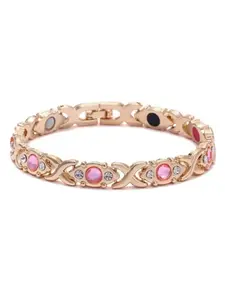 3-Color Magnetic Therapy Bracelet Set, Adjustable Bracelets, Gold/Rose Gold/Black,Pink Crystal Accent, Pain Relief & Energy Balance, Adjustable Link Design, Arthritis & Wellness Support, Gift for Her, Mother's Day & Birthday Gifting