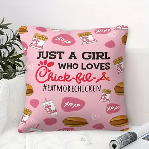 Pink Chick-fil-A Themed Throw Pillow, Soft Cozy Cushion for Bed Couch, Cute Fast Food Pattern Decorative Pillow for Sofa Bed Couch, Cute Girly Accent Cushion for Bedroom Dorm, Cute Gift for Chick-fil-A Fans