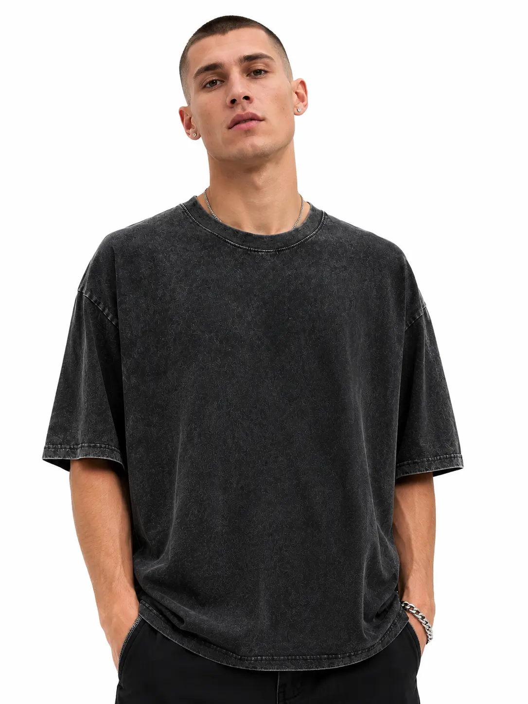 Men's Heavyweight Washed Casual Fashion Crew Neck T-Shirt - Oversized Loose-Fitting Plain Cotton-Feel Streetwear Top, Soft Classic Basic Tee, Machine Washable, Stylish Relaxed Menswear for Holiday Pairing with Jeans