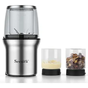 Electric Coffee Grinder for Spice Herb Seeds with Two Glass Bowls, Dry and Wet Dual Purpose Electric Grinder