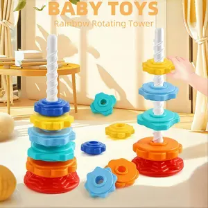 Baby Spinning Stacking Toys for Toddlers 1-3, Rainbow Ring Stacker Montessori Toys for Babies 6-12 Months, 1 2 3 One Year Old Girl Boy Christmas Birthday Gifts, Autism Sensory Learning Toy toddler toys 1-2, Blocks Tower Game