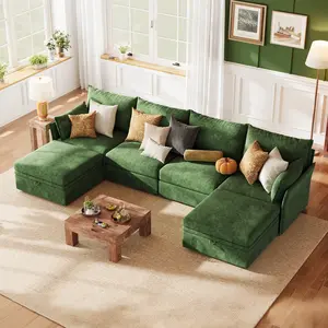 summervibes ABCASA Luxury Modular Sectional Cloud Sofa, L-Shaped & U-Shaped Oversized Couch with Storage Ottoman Deep Seat & Reversible Chaise Lounge Chenille Green for Compact Spaces, Apartments, Dorm summervibes