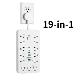 19-in-1 Power Strip with Surge & Over-Voltage Protection and One-Touch Switch – 11 AC Outlets and 6 USB Ports (3 USB-C) – Wall-Mountable Extender with 45° Rotating Plug for Home, Office, and Dorm Use – US Plug. Wall Outlet Extender Power Socket