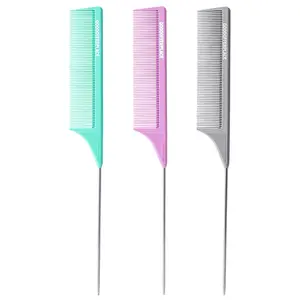 3 PCS Rat Tail Combs Parting Rattail Combs Teasing Fine Tooth Comb with Metal Pick for Curly Hair,Detangling Combs for Women,Parting Combs for Braiding,Styling Hair(Orange) Haircare Heatless