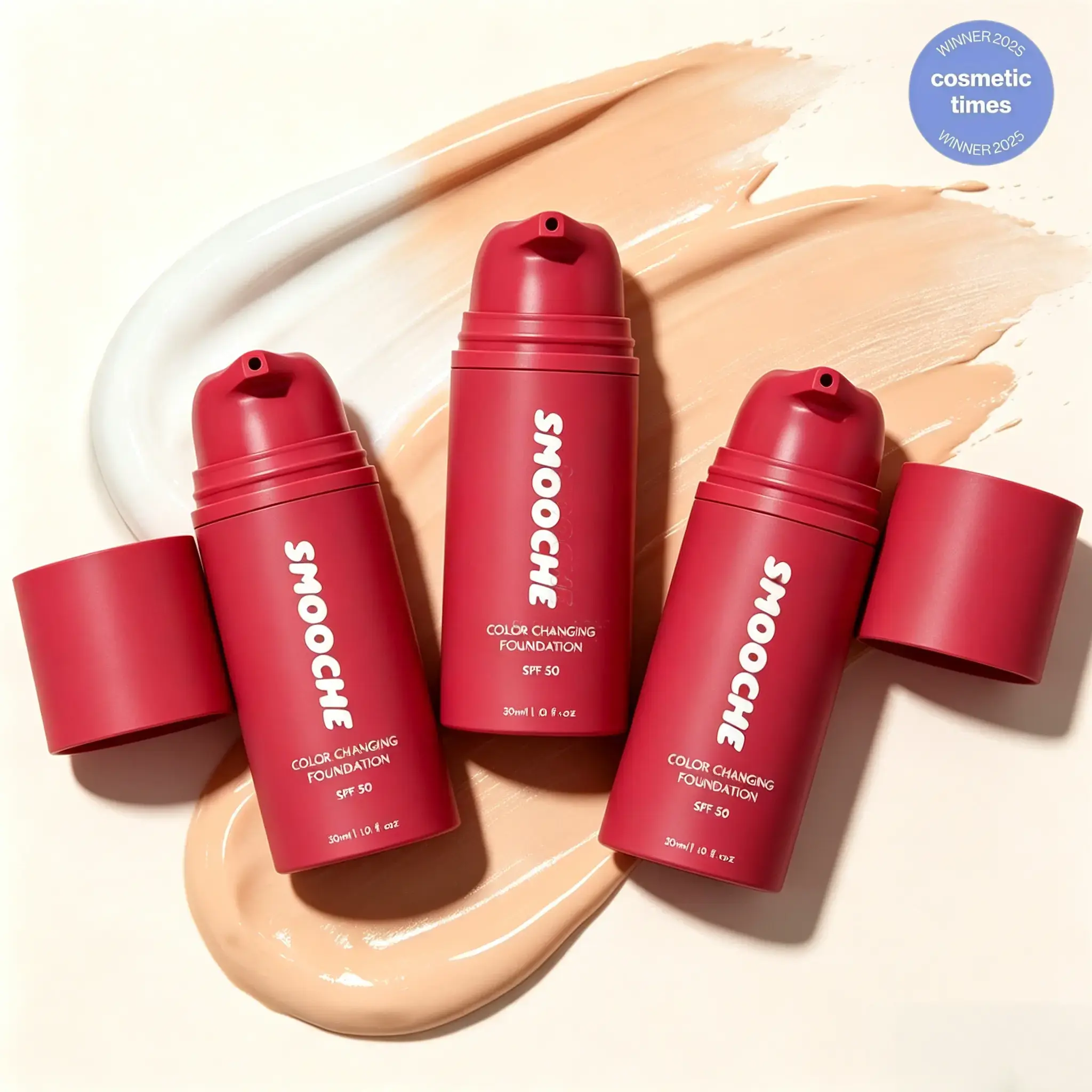 Smooche Korean Lightweight Color Changing Cosmetic Liquid Foundation for Women, UV-Protective SPF 15, Skin Tone-Adapting, Natural Finish, Blurs Imperfections & Fine Lines, All Skin Types, 1.01 Fl Oz Daily Use, Sensitive, Coverage