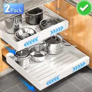 Set of 2 pull-out storage boxes with adjustable width.