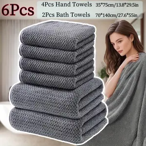 6pcs Bathroom Towels Set, Including 4 Bath Towels and 2 Bath Towels,Extra Large Bath Towel,microfiber material, soft and comfortable, good water absorption,suitable for bathroom shower, hotel, sauna, fitness