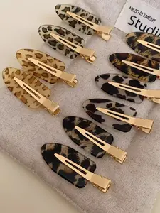 3-Piece Leopard Print Acetate Invisible Hair Clips Set, Sweet Bangs & Fringe Styling Clips, Fashionable Hair Accessories