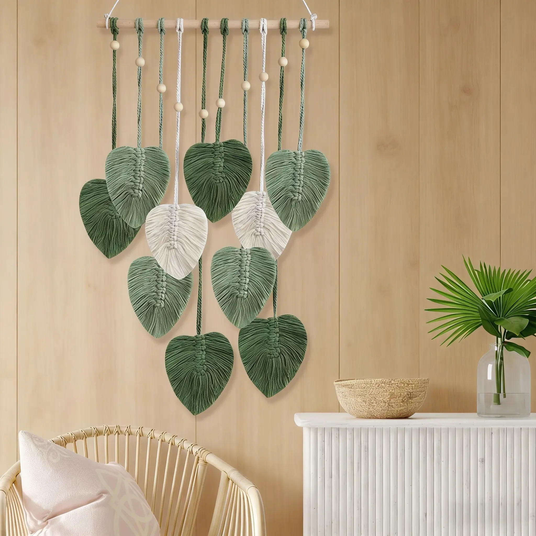Handmade Macrame Leaf Wall Hanging, Bohemian Tapestry Style Wall Decor for Living Room, Bedroom, Above Fireplace or Headboard