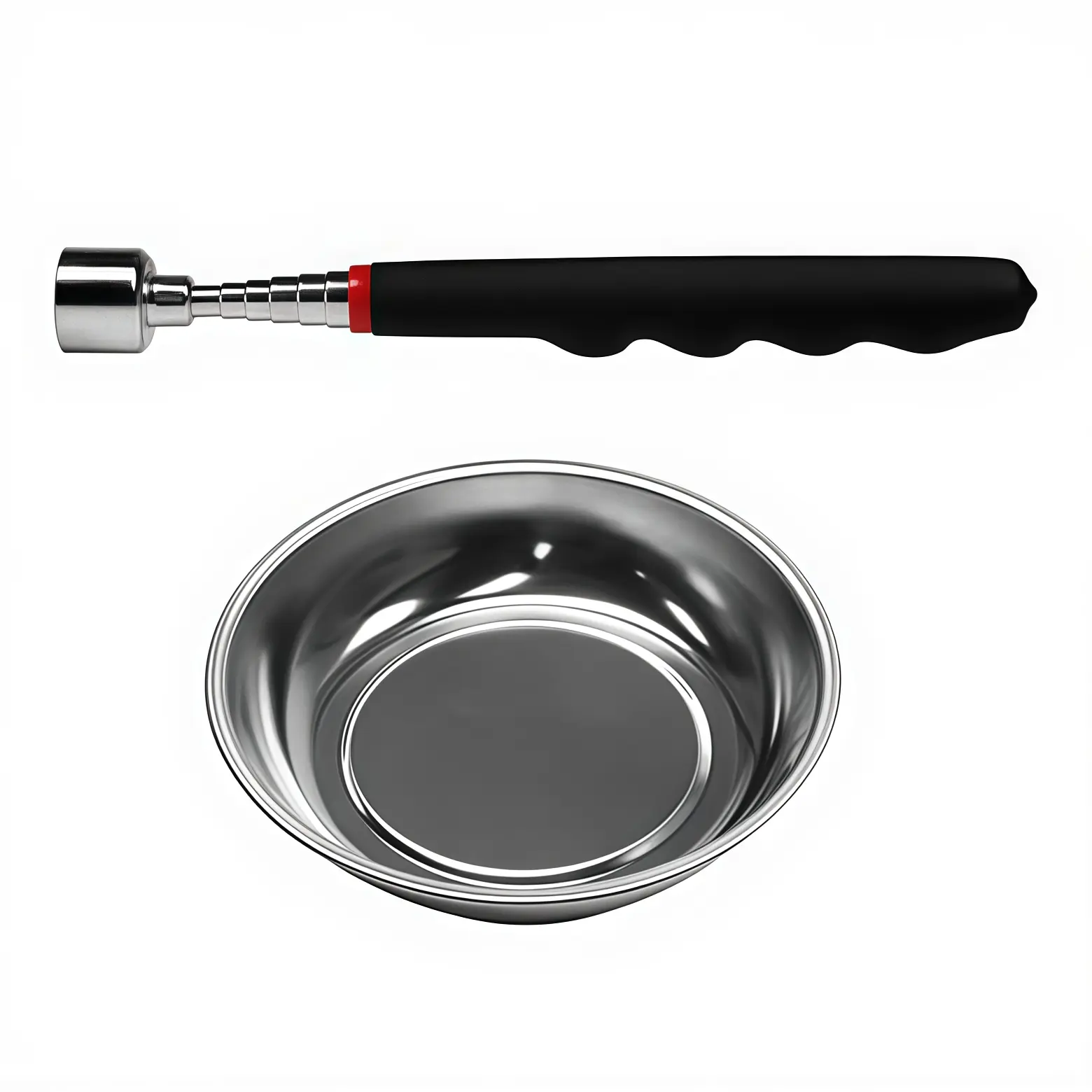 2pcs Tray Tool Tray with Magnetic Pickup Tool Set, 3-inch Round Magnetic Bowl Tool Parts Tray Holder and 10-pound Telescopic Magnetic Pickup Wand for Socket Screw Nut Bolt Metal Parts, Hardware Tool Kit, Hardware Tool Accessory