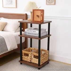 Multifunctional Round Tube Corner Side Table, Nightstand & Plant Stand, Living Room Coffee Table Storage Rack