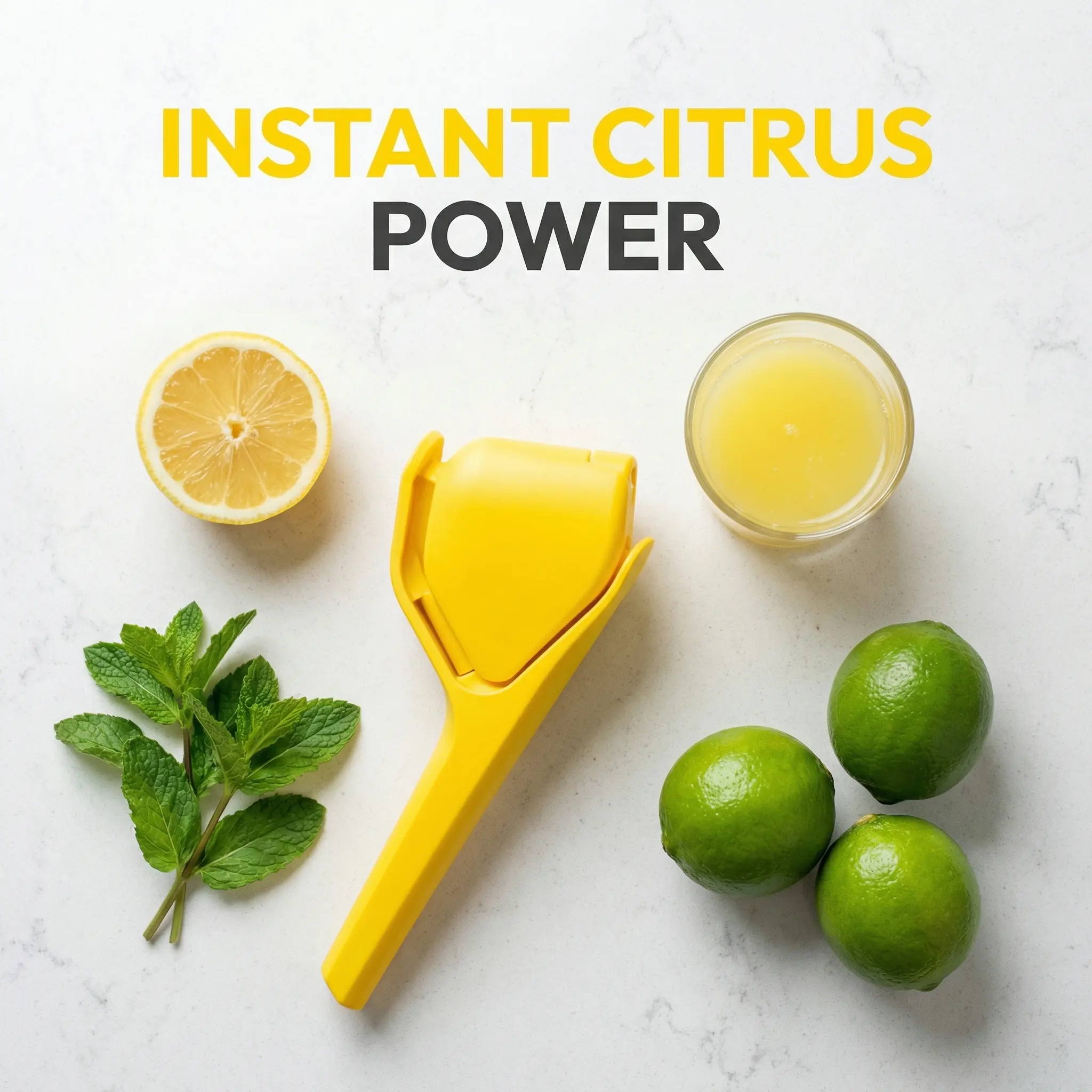 Kitchen Lemon Fruit Press - Lemon Citrus Squeezer with Handles, Easy Fruit Juice Extractor Utensils, Max Yield, Min Effort, Fresh Juice in 3 Simple Steps, Includes Bowl & Juicer Cup
