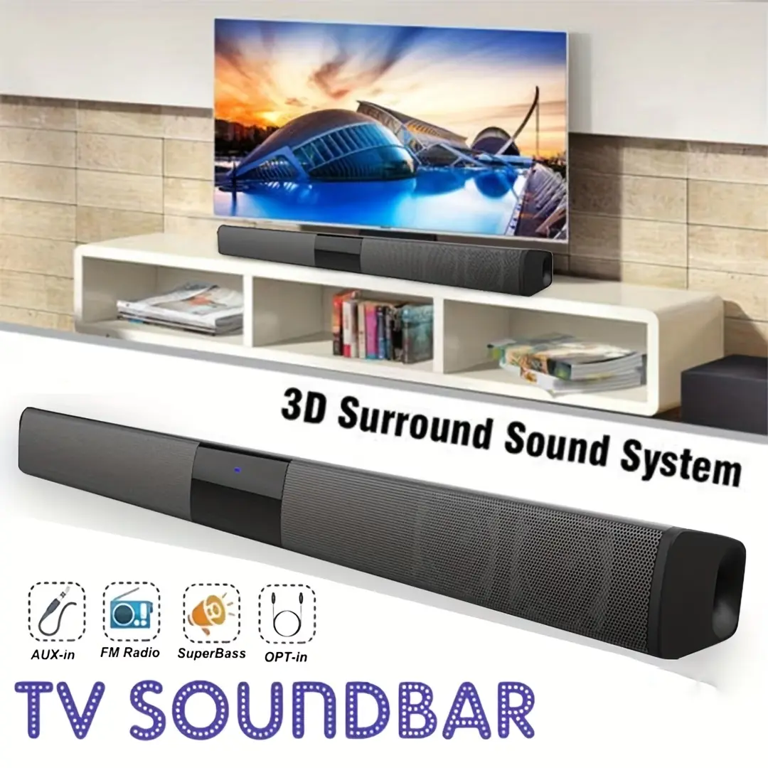 Sound Bar for Smart TV with Subwoofer, Wireless Bluetooth 5.0 Surround System for Home Theater, TF/AUX/U Disk/TWS, Deep Bass for PC/Gaming/Projector Home Theater, for Studio, Live, Stage