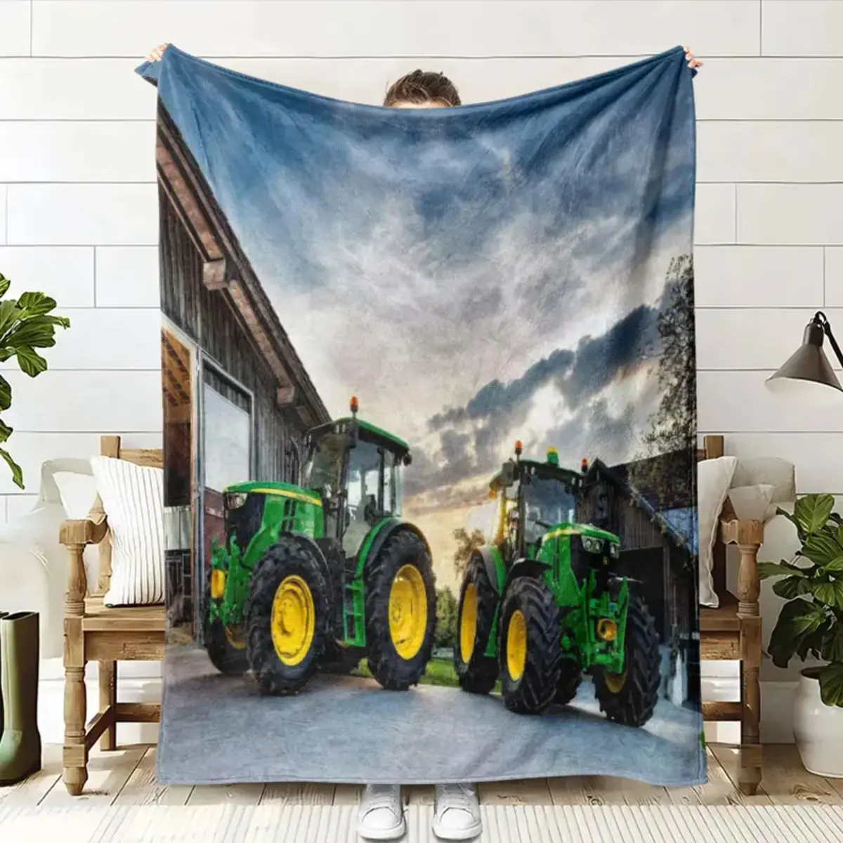 Farm Tractor Theme Soft Flannel Cozy Warm Blanket - High-Quality Digital Print Throw for Nap, Camping, Office Sofa Bed Gift