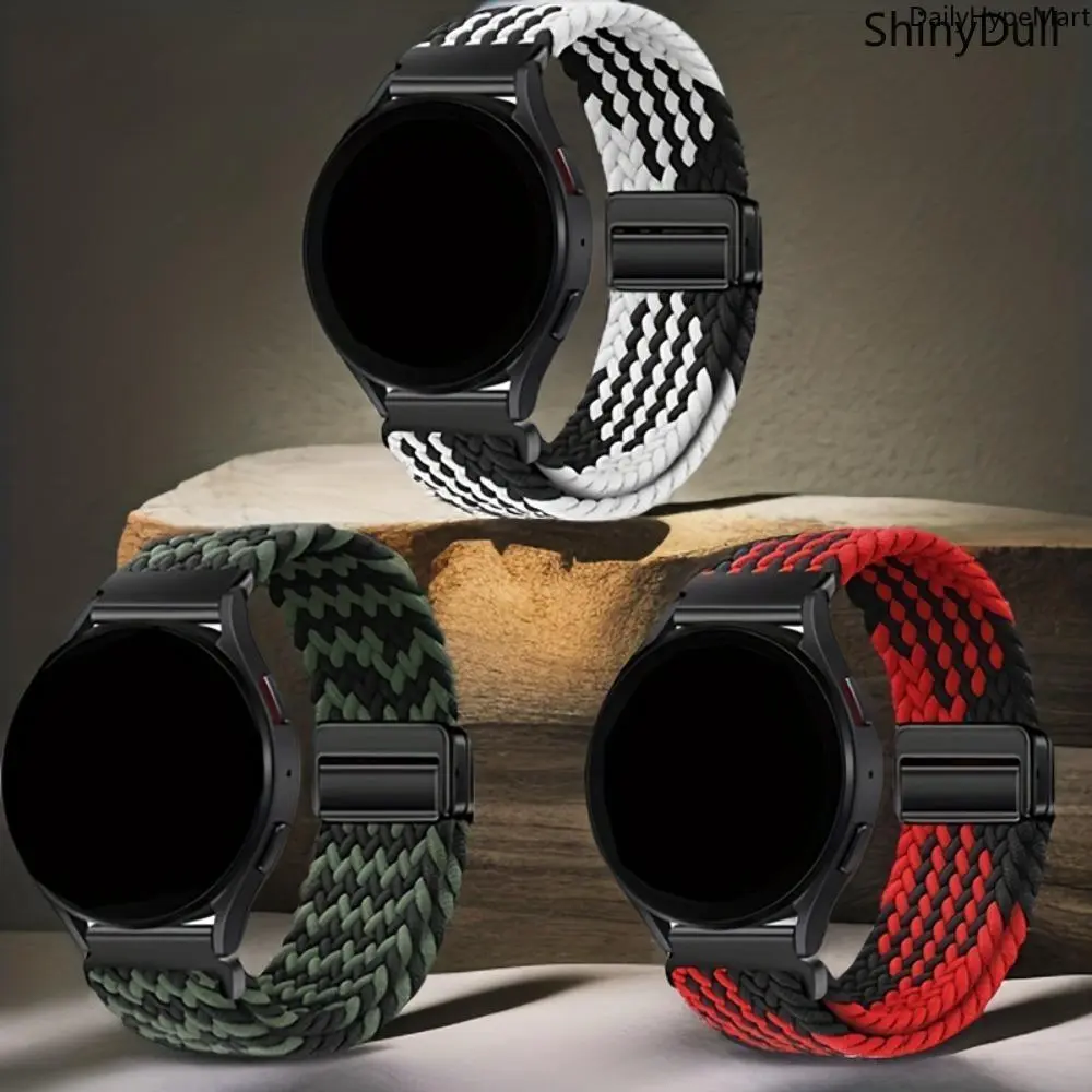 Unisex 3-Pack 3 Mixed Colors Braided Nylon Magnetic Watch Bands, Adjustable 18mm/20mm/22mm Compatible with Samsung, Garmin, Xiaomi Smartwatches, 3 Mixed Colors 1