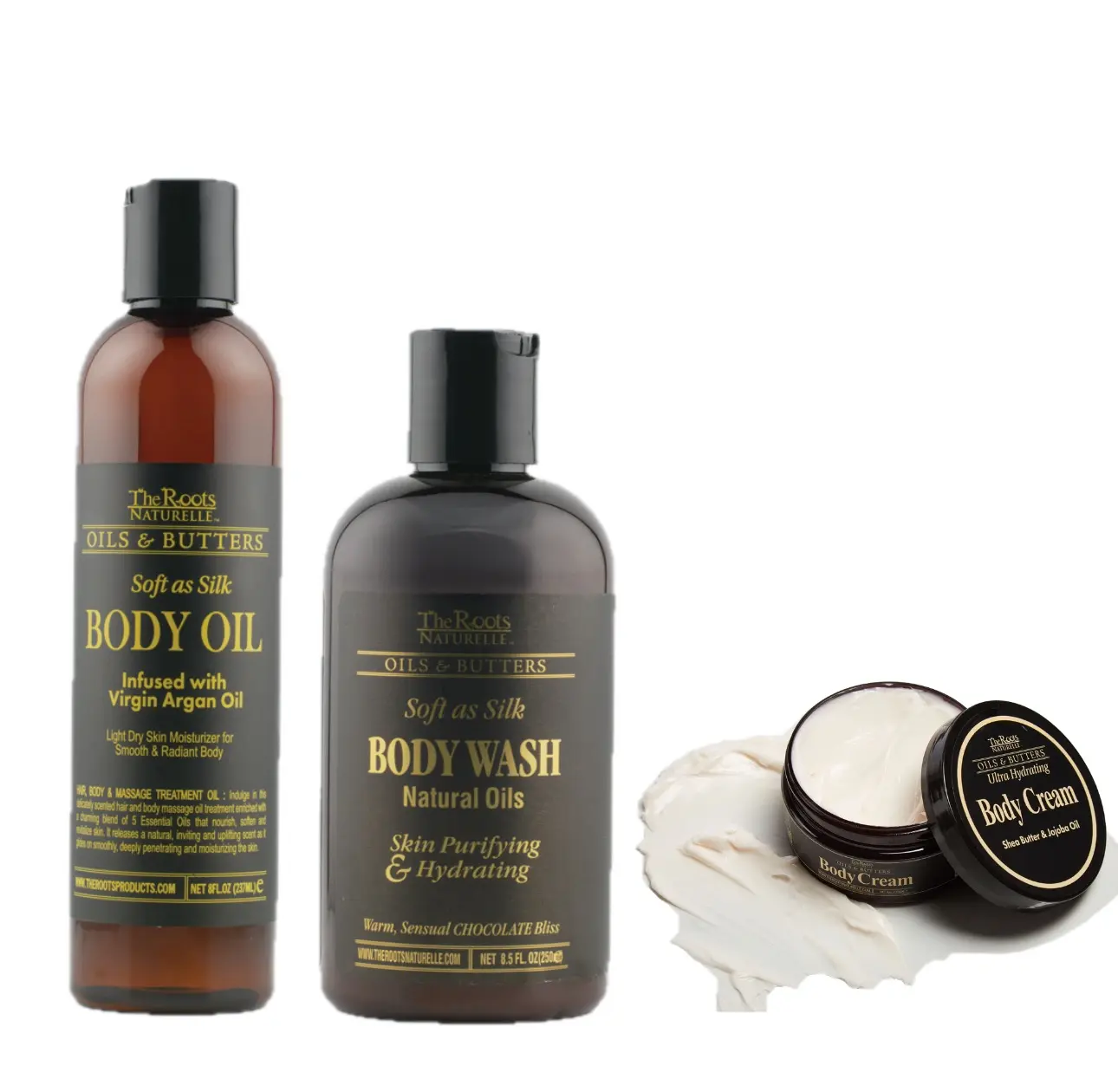 Soft As Silk Body Collection I Chocolate Body Wash, Body Oil, Body Cream With Organic Shea Butter and Jojoba oil, Get Your Body Velvety Smooth (3 Pc Combo)