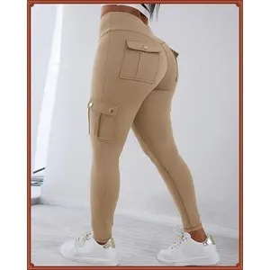 Women’s Butt-Lifting High-Waist Tummy-Control Workout Cargo Leggings/Yoga Pants with Flap Pockets