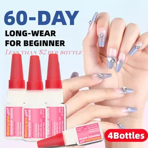 4 Bottles of Quick-Drying High-Strength Nail Glue, Nail Adhesive – 60+ Days, UV-Free, Suitable for Press-On Nails, Nail Art & Nail Supplies, Super Strong Adhesion, 20G/Bottle Large Capacity, Salon-Grade Nail Tool, Smooth Application