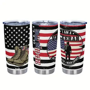 20oz Military Veteran Tumbler with Army Marine Corps Navy Air Force Insignia - Double-Wall Stainless Cup, 6H Hot & 12H Cold Retention, Dog Tag Style Gift for Men, Veterans Day, Military Retirement, Birthday Gifts, Coffee Travel Mug