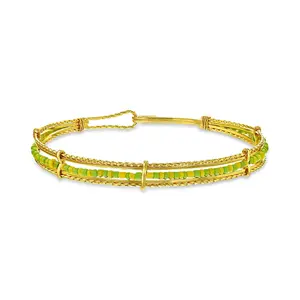 Plated Babalawo Green And Yellow Beads Bangle Orula Bracelet For Women - Beautiful Stylish Protection All Occasion