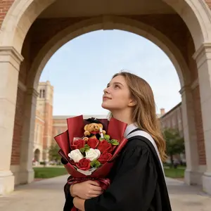 Charming Graduation Bear Rose Flowers, High-End Gift Box Included, Creative Graduation Gift, Birthday Present, Decorative Artificial Flower Bouquet