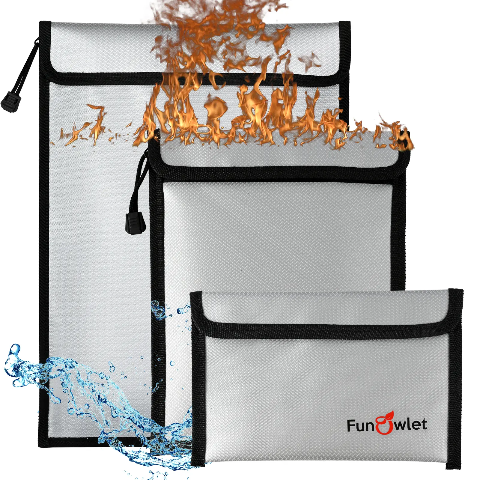 Fireproof Waterproof Money Document Bag - 3 Pack Safe Upgraded Zipper Bags, Fire & Water Resistant Storage Organizer Pouch for A4 A5 Documents Holder,File,Cash,Jewelry,Passport,Tablet,Laptop (Gray)