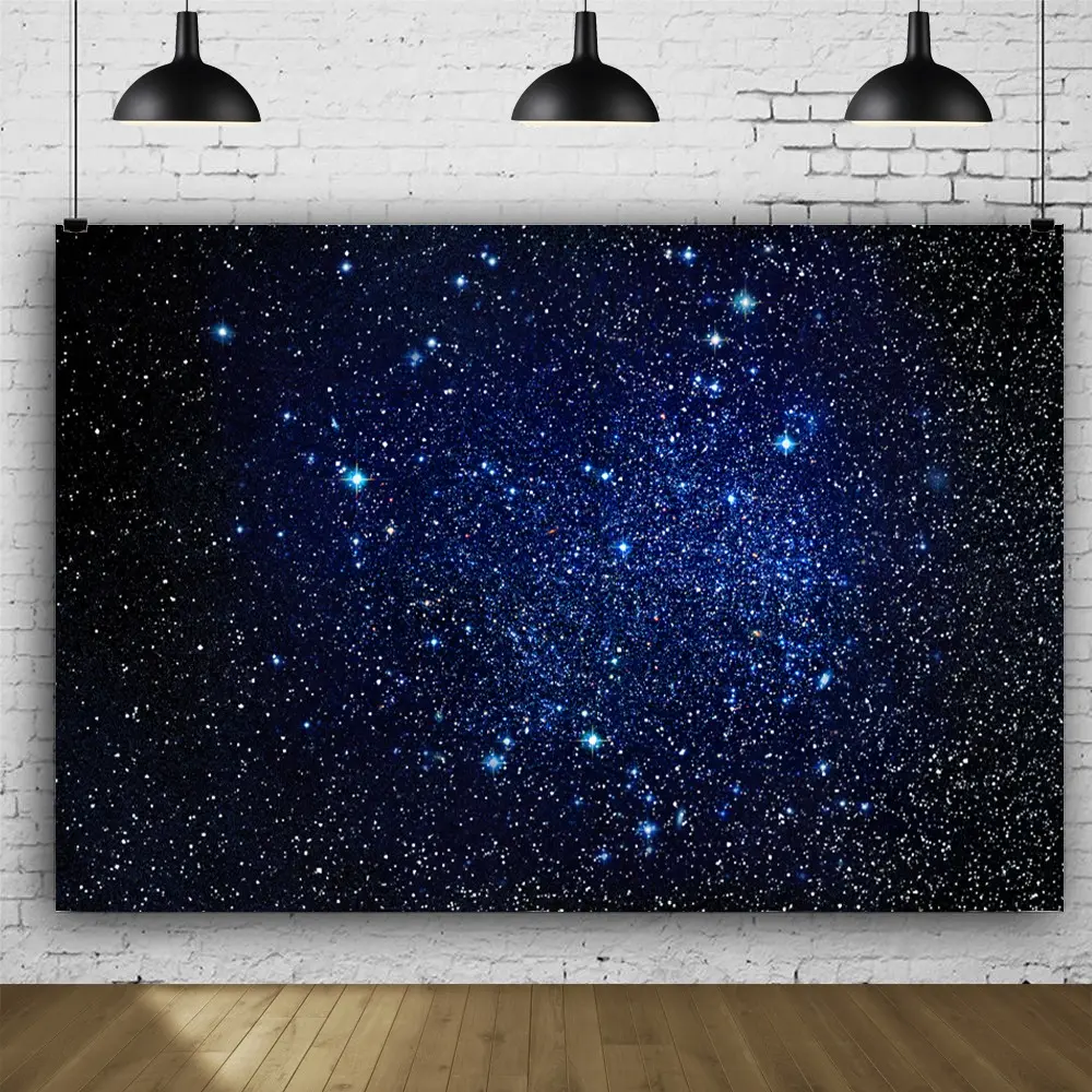 2D Night Sky Star Background Cloth, Universe Theme Photography Backdrop, Galaxy Stars Birthday Party Photo Background, Space Party Decorations, Studio Banner, Polyester Backdrop Banner, Polyester Fabric Backdrop, Indoor Photo Backdrops