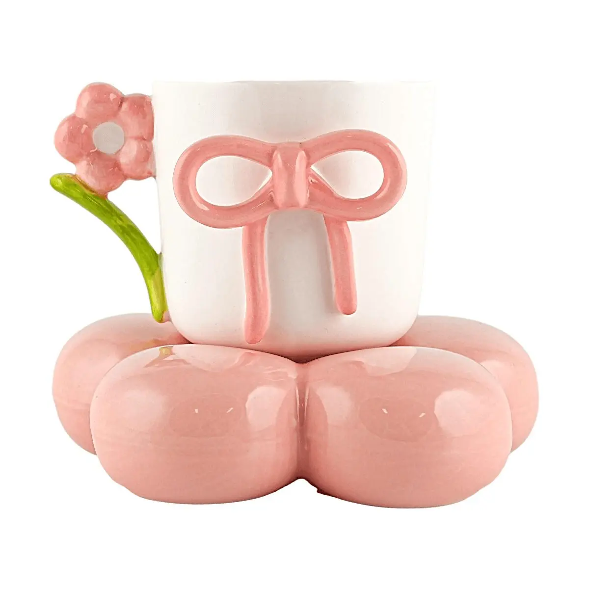 GLAZE STORY Pink Butterfly Bow Ceramic Mug Cup - Cute Coffee Tea Water Cup for Women, Girls, Gift
