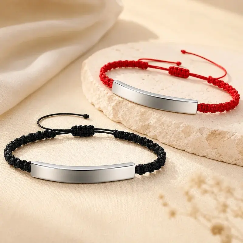 Custom Name Bracelet Personalized Stainless Steel Engraved Adjustable Rope Bracelet Gift for Men Women
