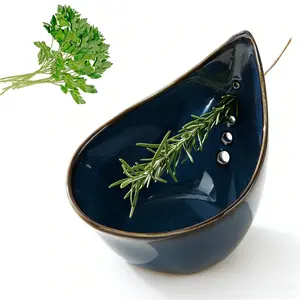 Ceramic Herb Stripper Bowl, Speedy Prep Kitchen Utensil, Leaf Stripping Tool for Kale, Thyme