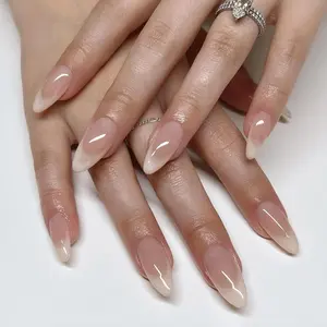 Glossy Finish Fake Nail with Nail Art Tool, 24pcs French Almond Press on Nails for Women & Girls DIY Nail Art, Removable Elegant Stick on Nails Kit