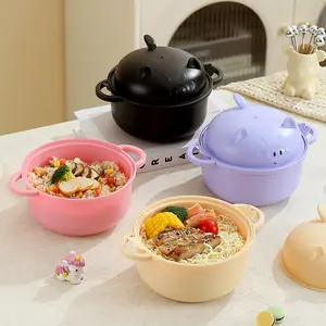 MIUVA Piglet Ramen Cooker Bowl Set with Chopsticks 33oz Microwave Noodle Bowl for College Dorm Room Essentials Girls Boys Apartment Tableware Sets BPA-Free Cover Mother's Day Gifts Christmas Gift Set Stock Up