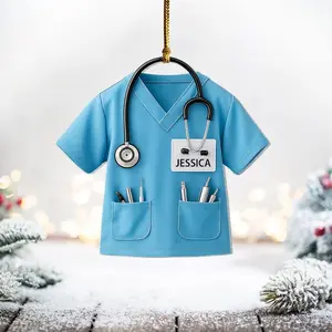 2D Flat Scrubs Nurse Ornament, Personalized Doctor Christmas Tree Decoration With Name & Stethoscope, Custom Healthcare Worker Ornament, Medical Student Or Physician Gift Keepsake 2025 Holiday Decor